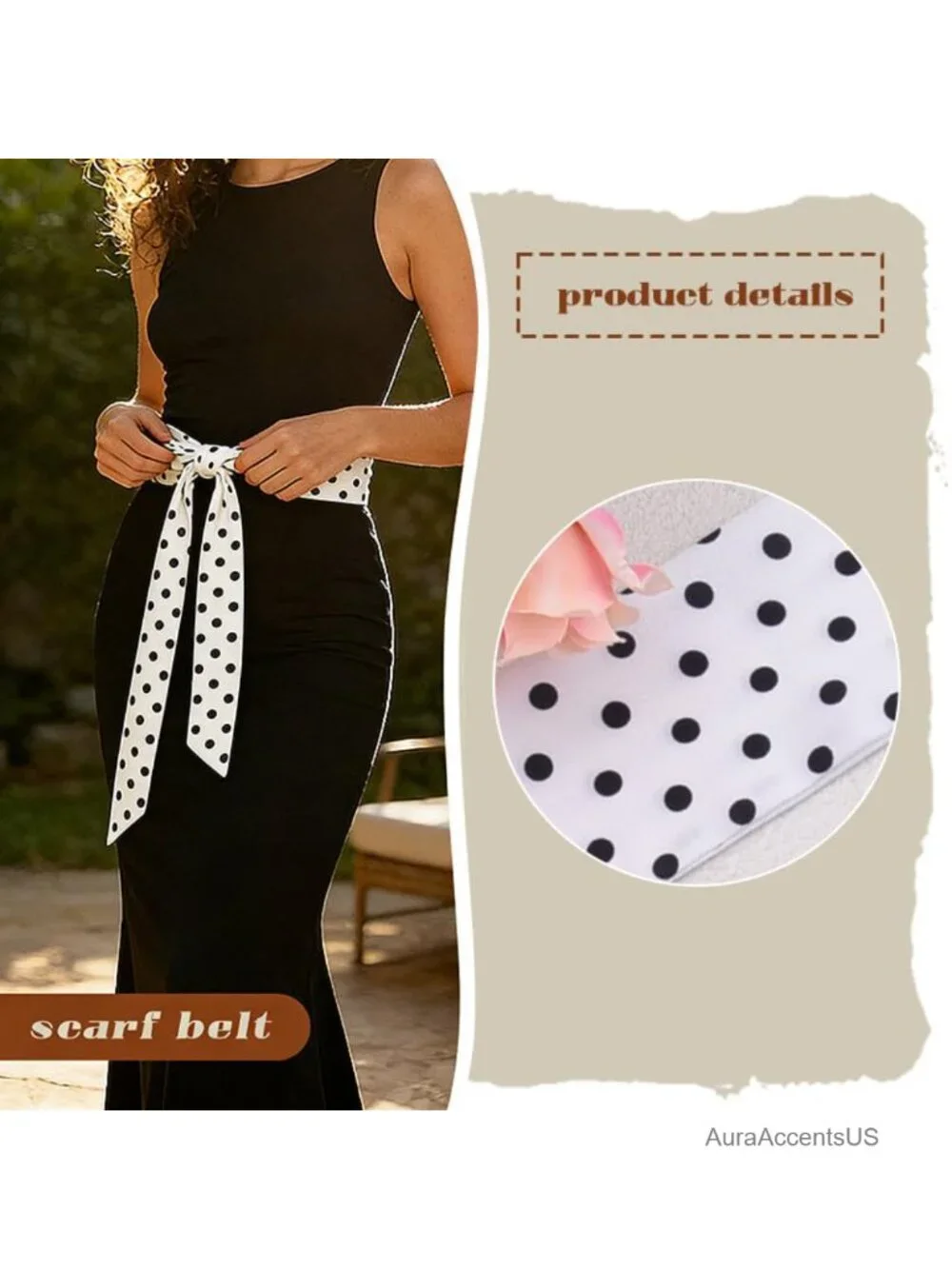 Extra Long Polka Dot Scarf - Silk Satin Skinny Neck Scarf 55 Inch